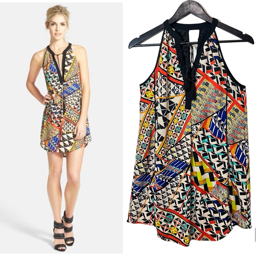 Astr Colourful Geometric Pattern Mini Dress - Size XS